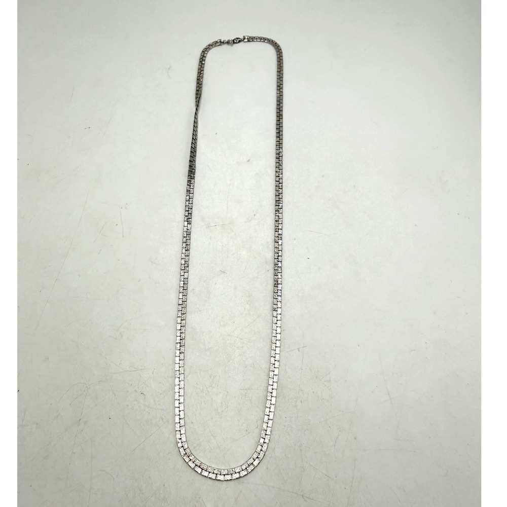 Vintage Trifari Silver Tone Textured Brick Link Chain Necklace 24 Inch